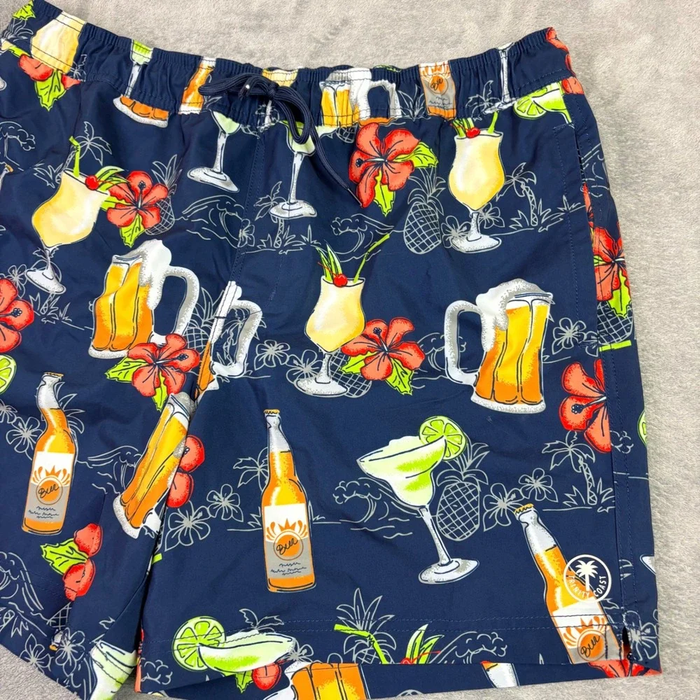 Trinity‎ Coast Mens XL Navy Blue Tropical Drink Print Swim Trunks 6